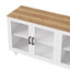 Buffet 70 po compatible avec téléviseur, mélange de noyer et blanc, pieds en forme de gourde, support de tablette réglable avec armoire-buffet en bois massif, portes en verre transparent, tablettes, salon-1364945635