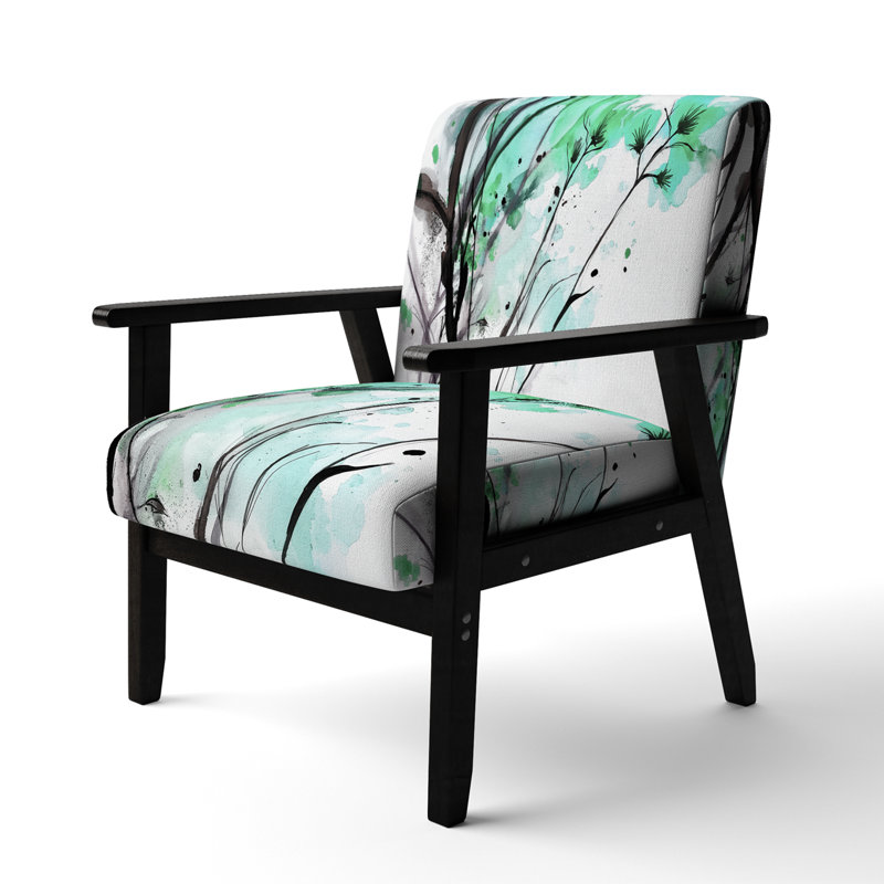 Abstract Orange Flowers - Upholstered Traditional Accent Arm Chair, Black, Green/Black/White