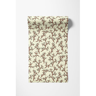 Red Vine Cream Wallpaper, 225"H x 25"W, Pre-pasted Paper