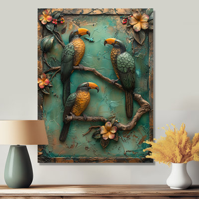 Reproduction d'art mural jaune et vert forêt tropicale Radiance Toucans