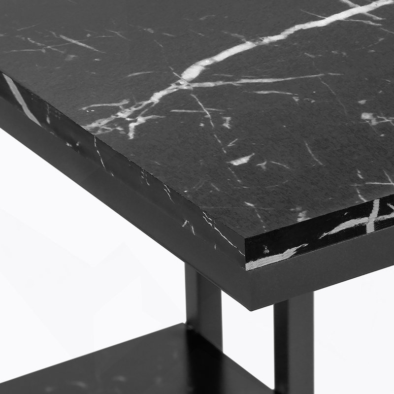 Table d'appoint, en forme de C, bout, côté, collation, stratifié aspect marbre noir, métal noir