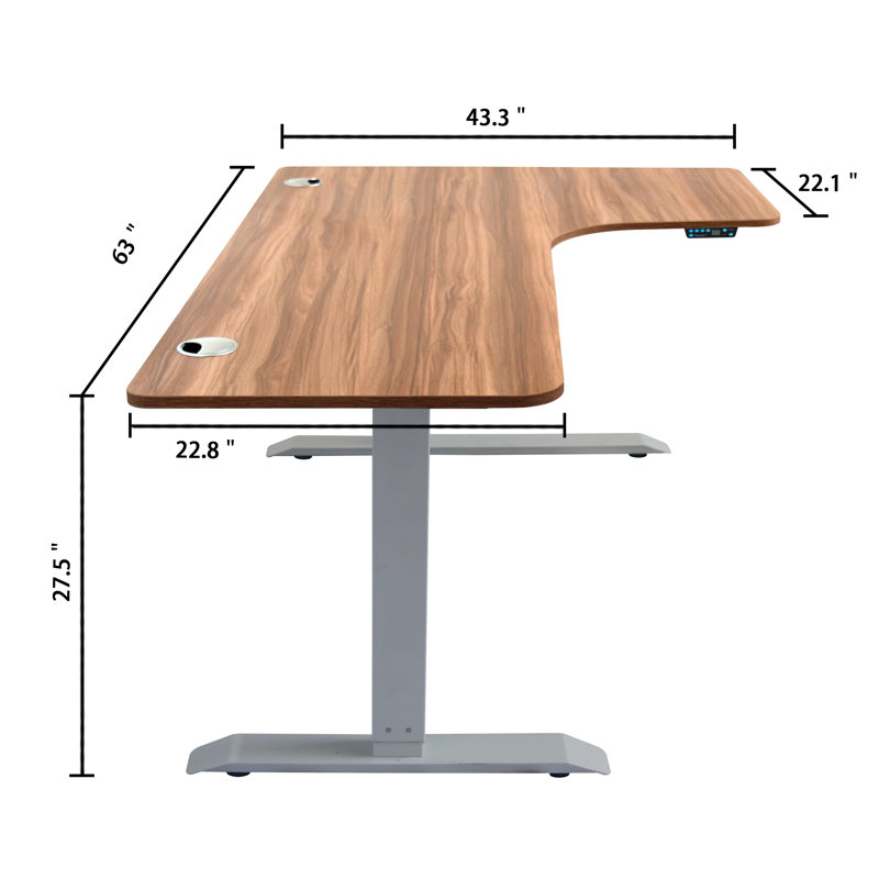 Bureau debout à hauteur réglable en L, Érable / Blanc
