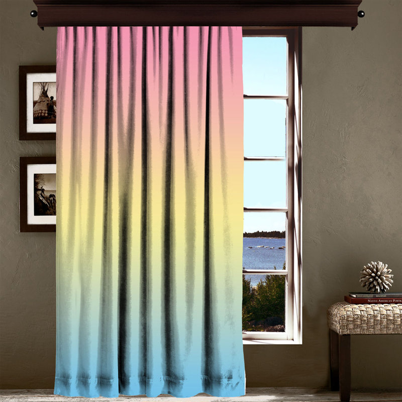Rideau en polyester Asmah, Jaune / bleu / rose, L 55 po x L 102 po