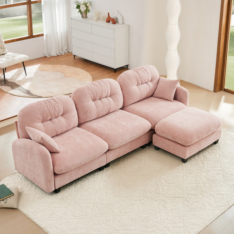 Modular Sectional L Shaped Couch With Ottoman, Premium Chenille Fabric,Tufted Cushion Backrest Design,Ergonomic Design Easy Install