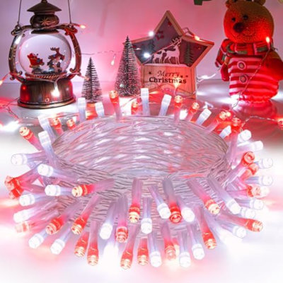 Red and White Christmas Lights Outdoor Battery Operated, Chrristmas String Lights with Timer Waterproof Clear Wire for Indoor & Outdoor Christmas Decorations Garland Party Garden