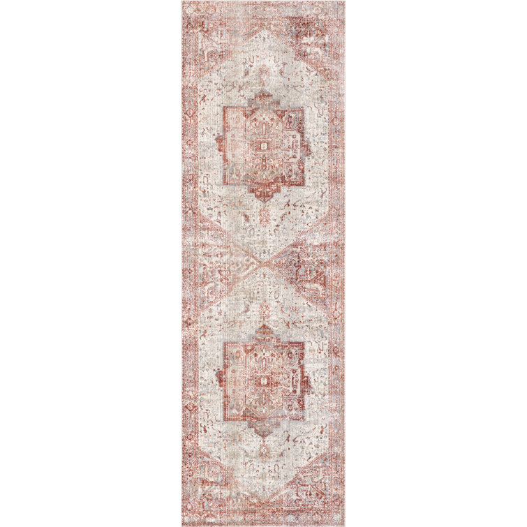Traditional Medallion Distressed Performance Red Rug