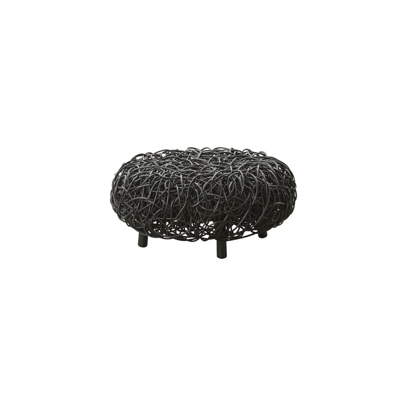 Loop 29.2" Wide Round Footstool Wide Ottoman, Black