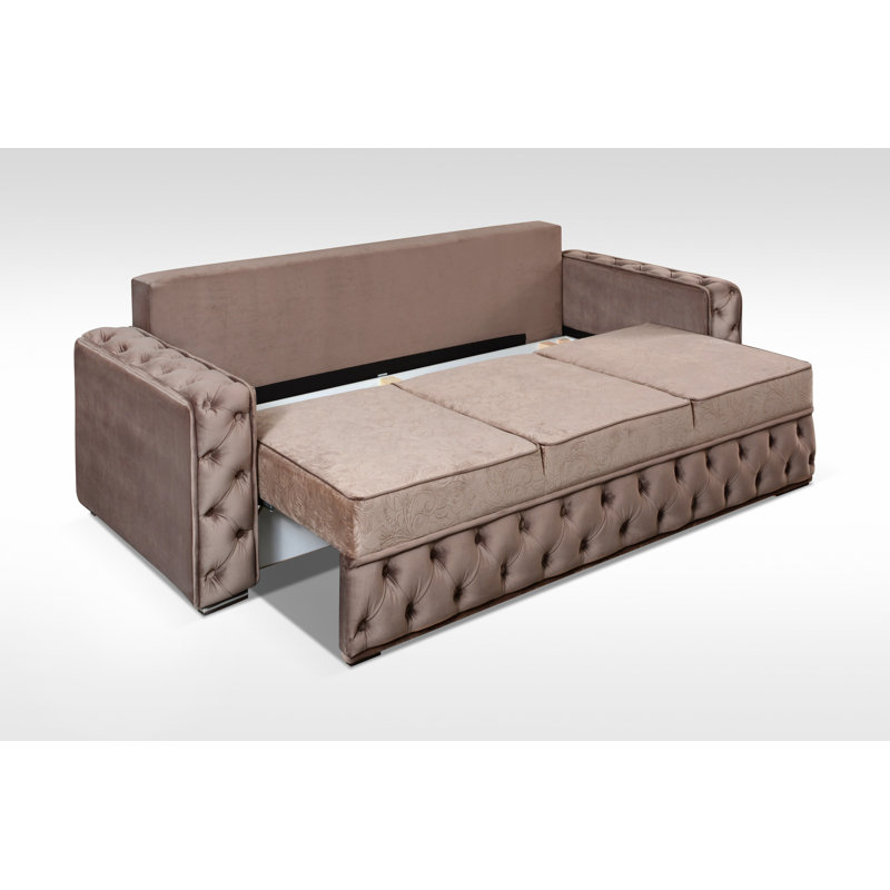 Firmo Full / Double 95'' Velvet Convertible Sofa, Brown Velvet