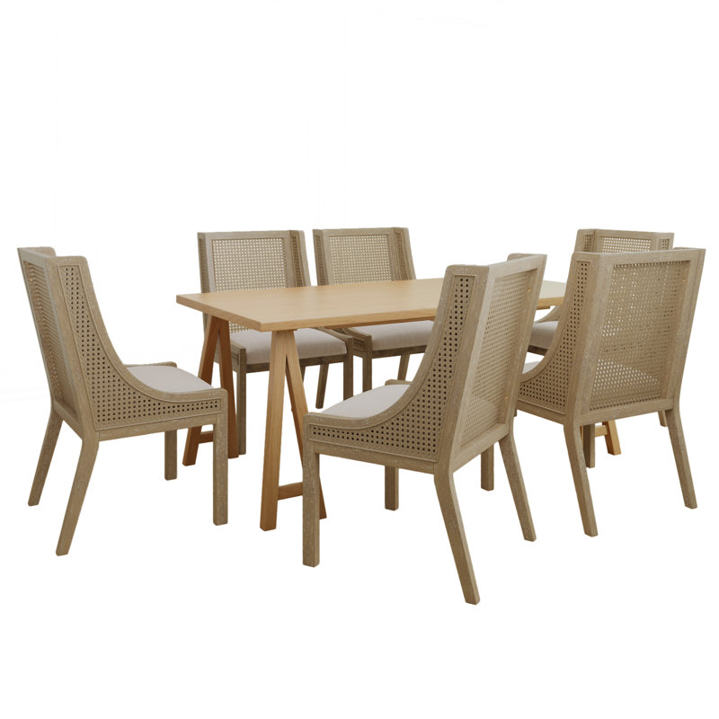 Ensembles de salle à manger Bradski, Beige / chêne naturel, 7