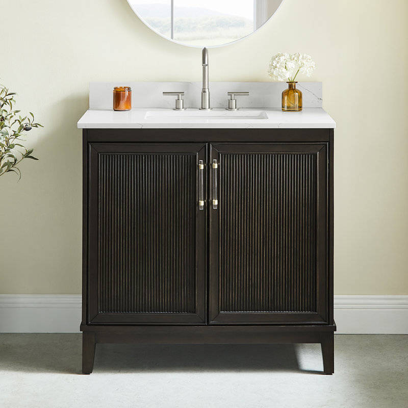  Meuble-lavabo simple 36 po avec plateau en quartz Sianni, Black Cherry