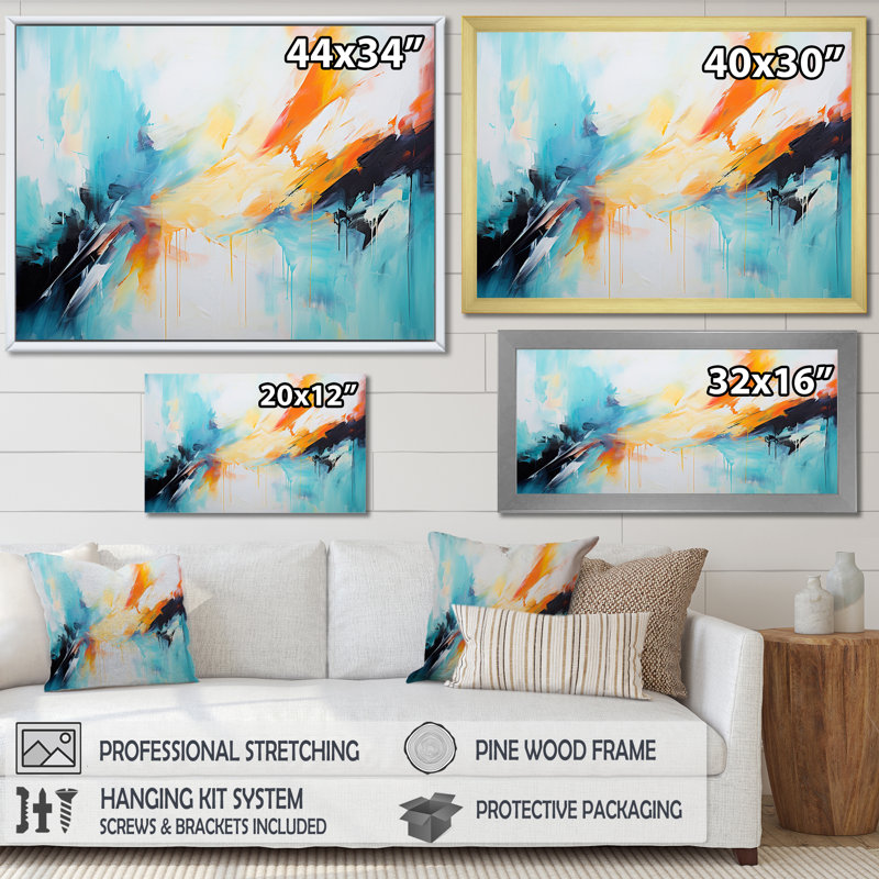 Azur bleu jaune fusion 3 - art mural abstrait, Toile tendue, H 34 po x l 44 po x P 1,5 po