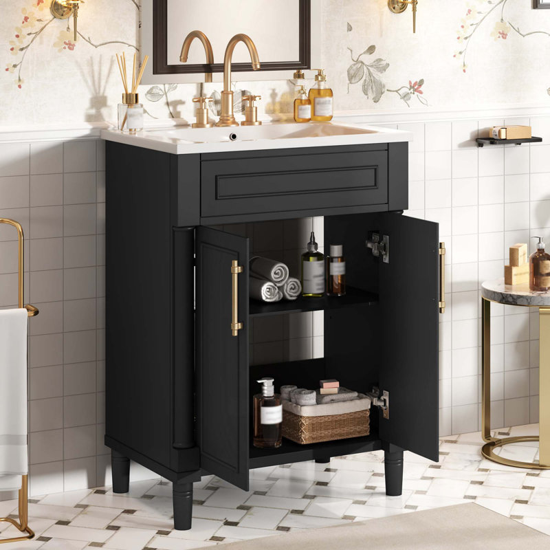 Meuble-lavabo 24 po avec lavabo intégré en céramique, meuble-lavabo à 2 portes et meuble-lavabo simple
