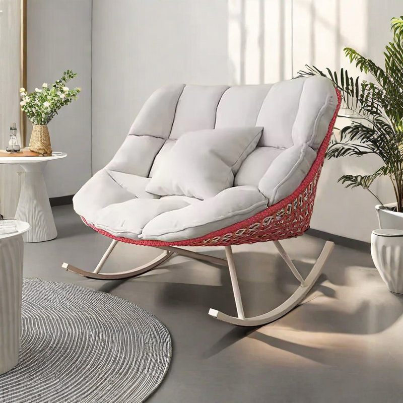 Chaise berçante décontractée simple et moderne, Blanc cassé, Rouge, blanc cassé
