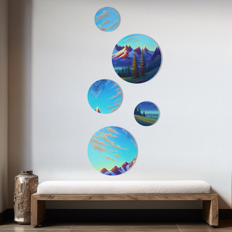 Ensemble de 5 décorations murales Mandala dans le ciel au-dessus de la vallée