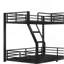 Lit superposé simple au-dessus de L en forme de L avec lit mezzanine simple, lit superposé triple en métal avec glissière et ports USB, conception peu encombrante et silencieuse, noir-683511995