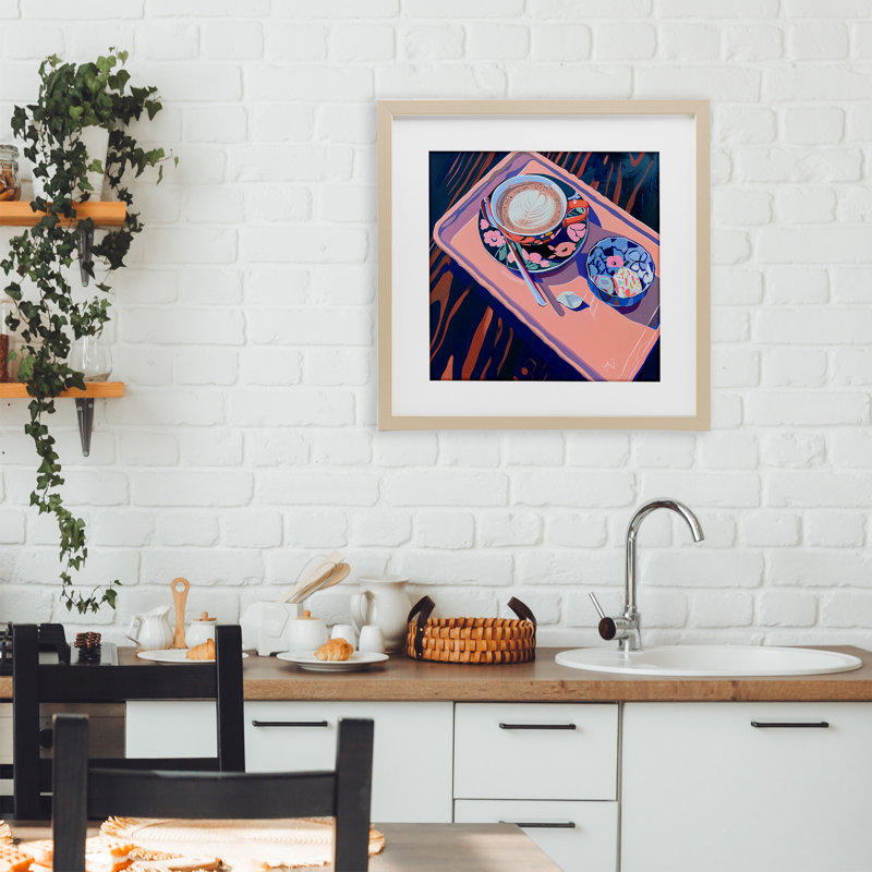 «Vibrant Modern Latte Tray», impression encadrée sous verre, design par Walker Noble, Cadre de récolte en pin