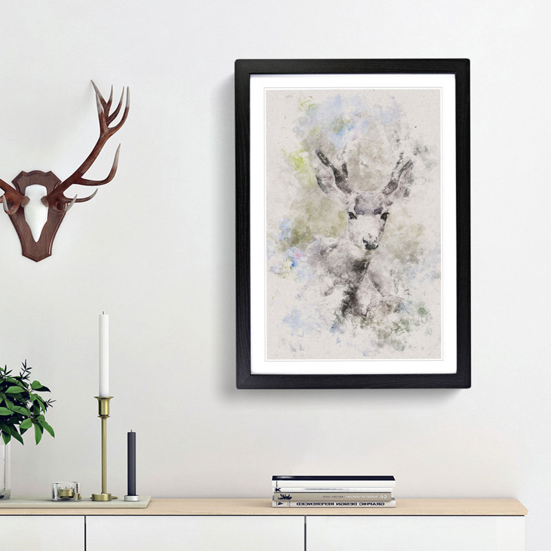 Resting Deer - Picture Frame Painting Print, Black Framed, 87cm H x 62cm W x 2cm D