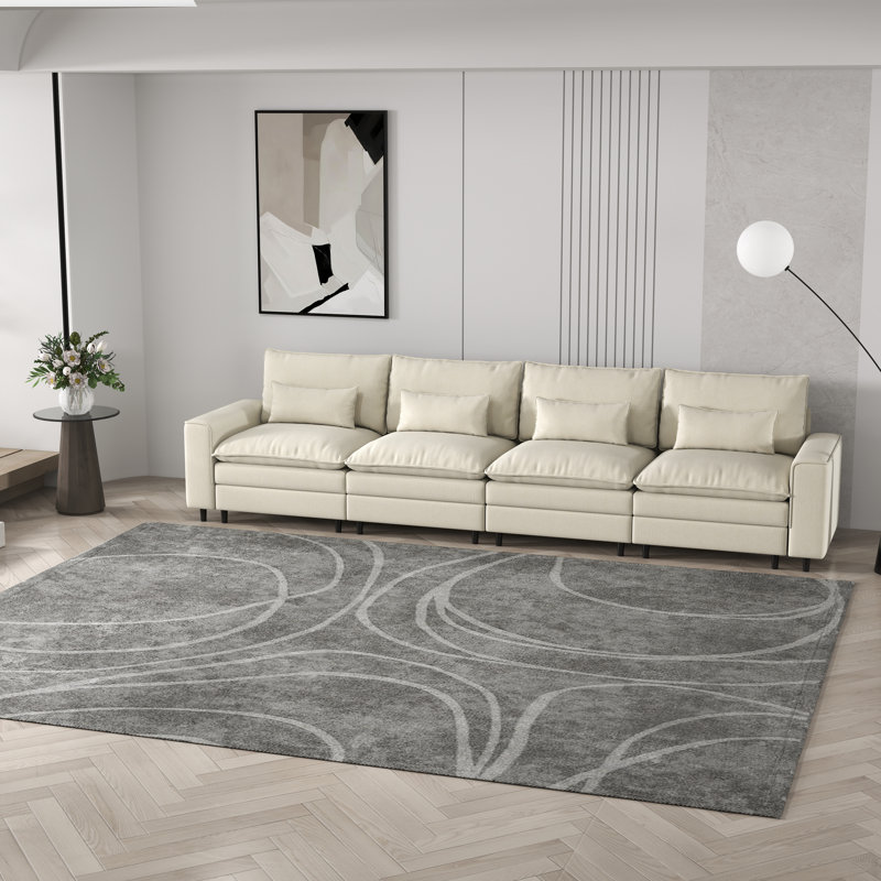 Canapé surdimensionné en chenille à 4 places avec coussins lombaires - Confort luxueux pour la famille et les réunions, Blanc