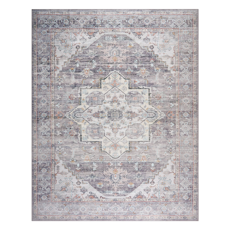 Tapis d'intérieur lavable en machine HGTV Everyday Chic, Gris, Rectangulaire 6 pi x 9 pi