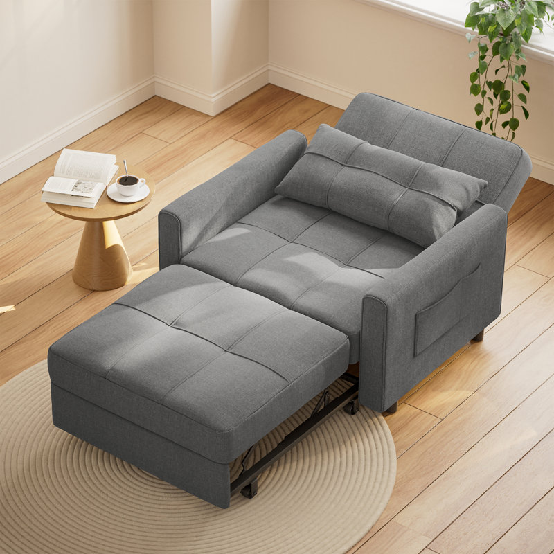 Canapé-lit moderne 3 en 1 à large siège, canapé-lit rembourré convertible avec poches de rangement latérales, causeuse escamotable confortable pour appartement et bureau à domicile