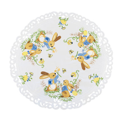 Lillimai Easter Bunny on White Table Topper (23" Round)