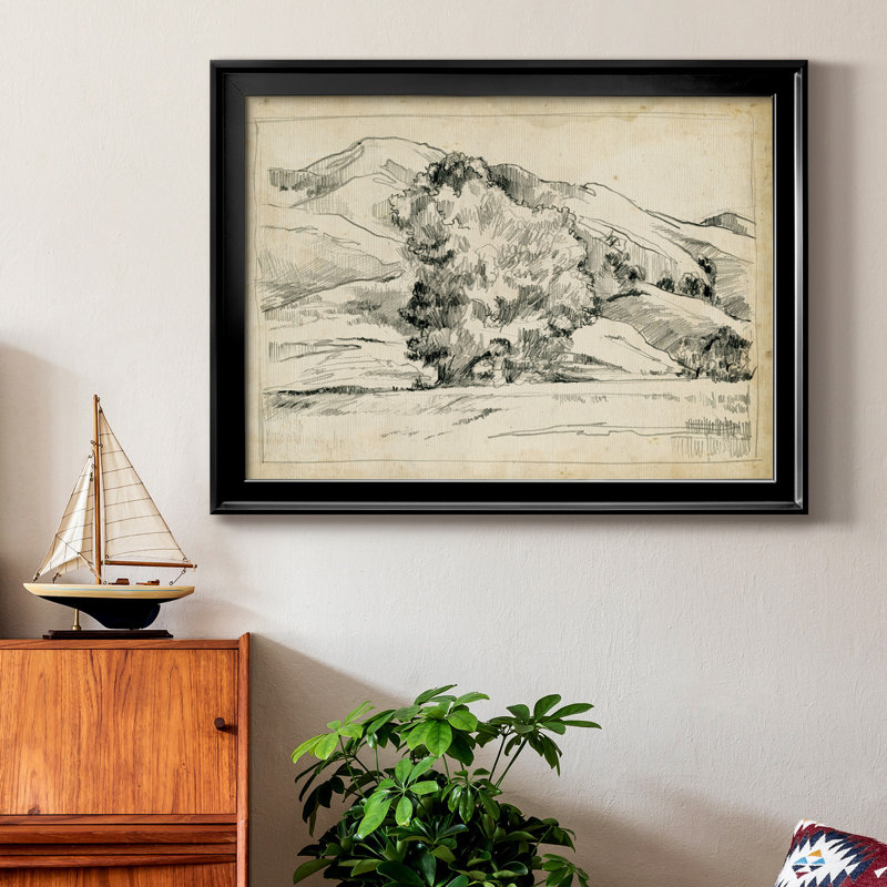 Croquis de montagne II, Papier encadré noir, H 22,5 po x l 30,5 po x P 1 po, Pas de tapis