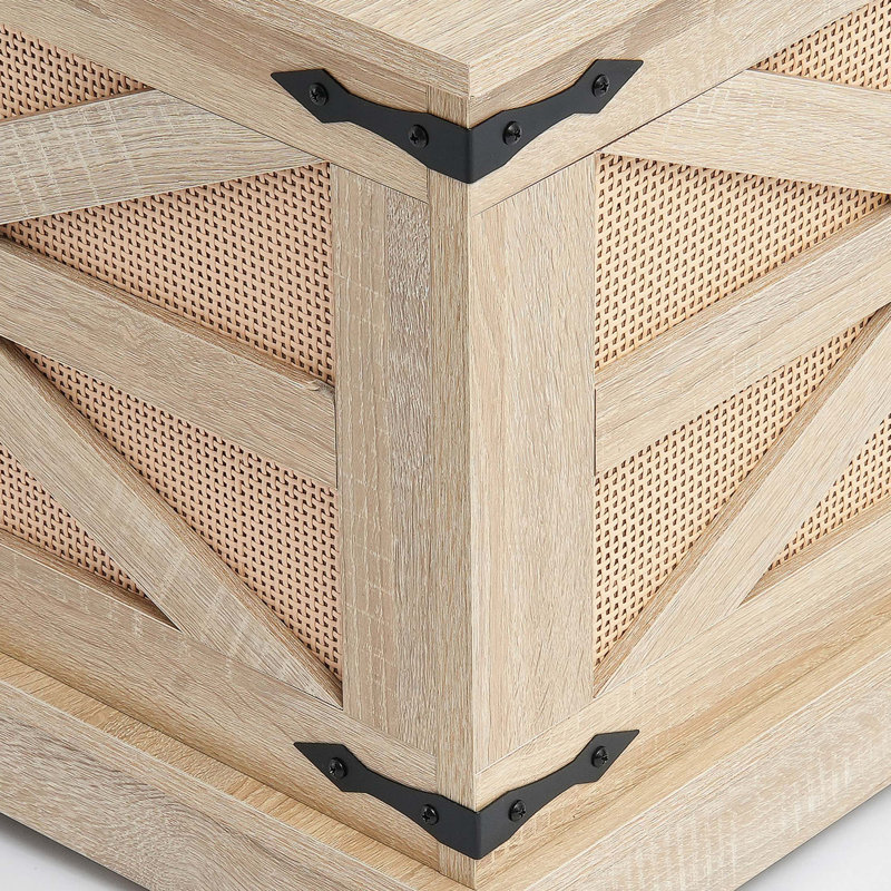 Table basse rectangulaire en rotin PE avec rangement double à plateau relevable et breloque bohème