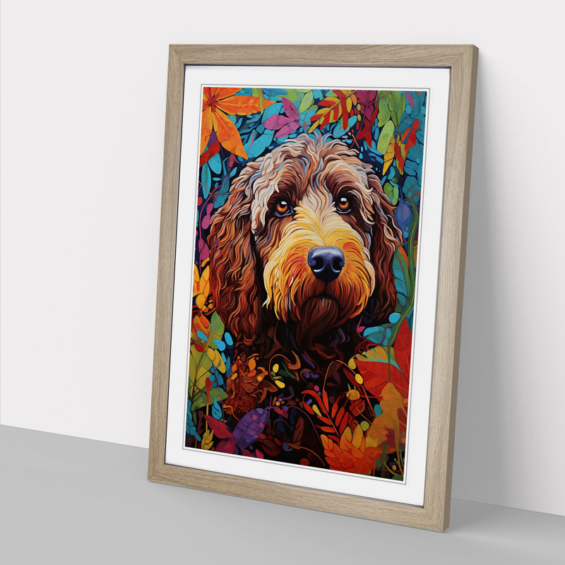 XYZ-FRM-V1223-3991 Labradoodle Modern - Single Picture Frame Print on Wood, 46cm H x 34cm W x 2cm D, Oak