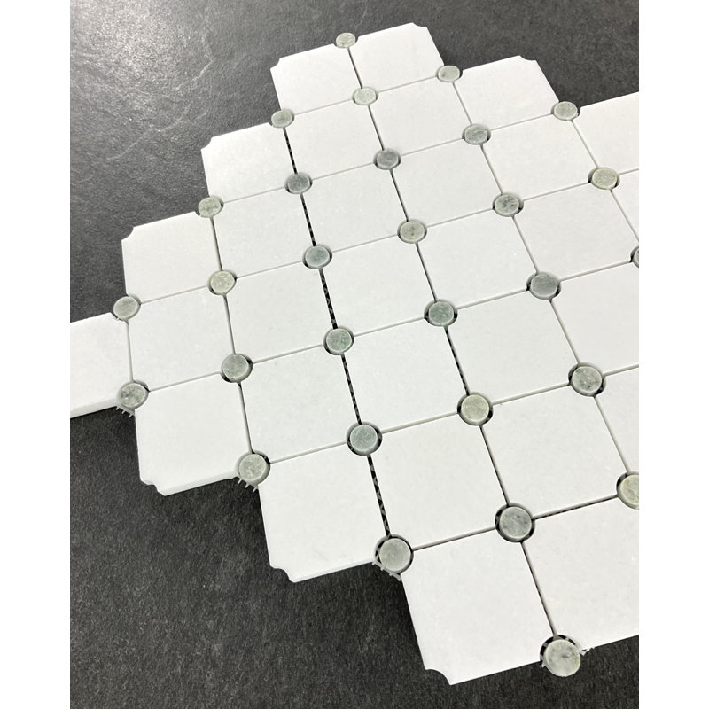 Carreau de mosaïque en diamant à pois, Blanc / Vert