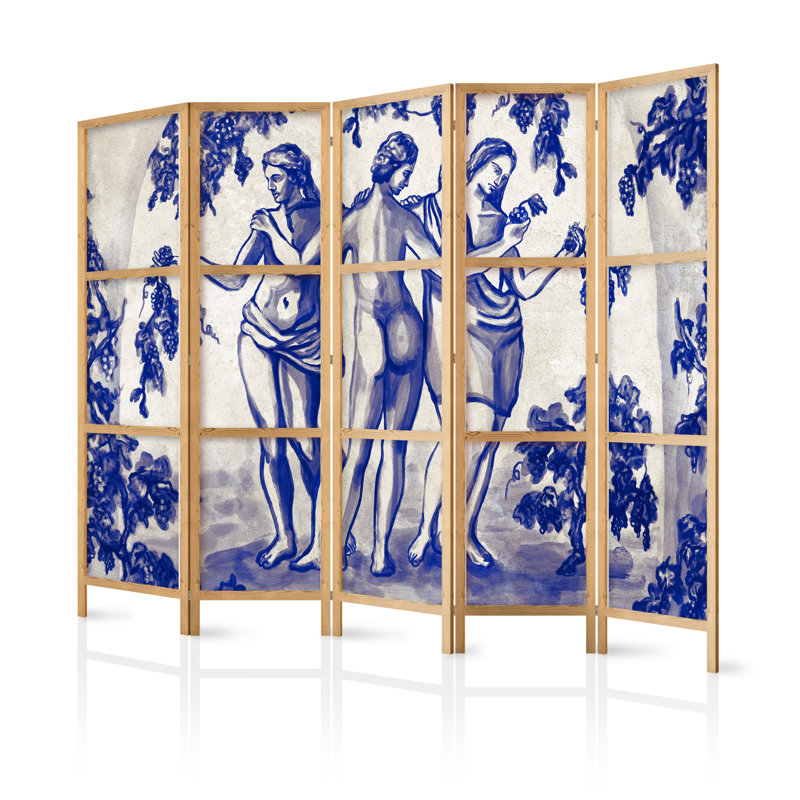 225cm W x 171cm H 5 - Panel Solid Wood Folding Room Divider