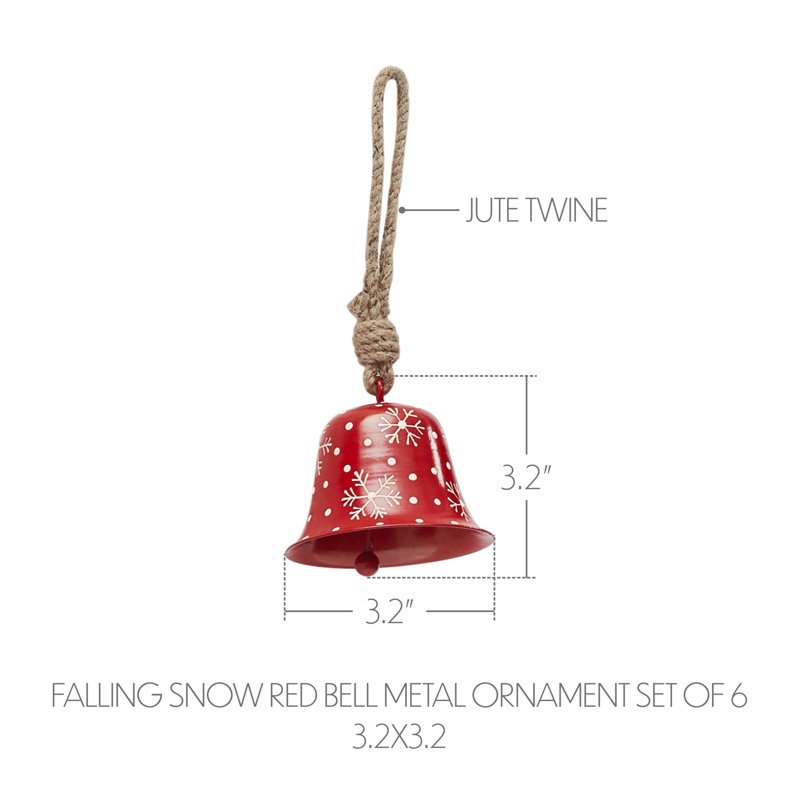 Ensemble de 6 ornements en métal en forme de cloche rouge Falling Snow