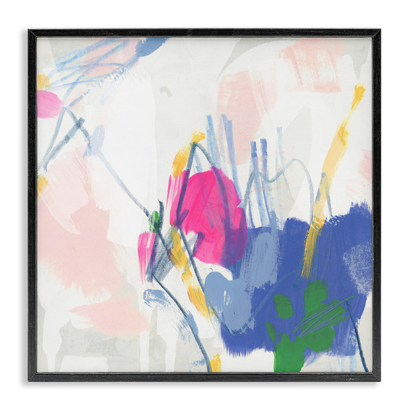 Art abstrait giclée bleue et rose par June Erica Vess, H 12 po x l 12 po, Giclée encadrée noir minuit
