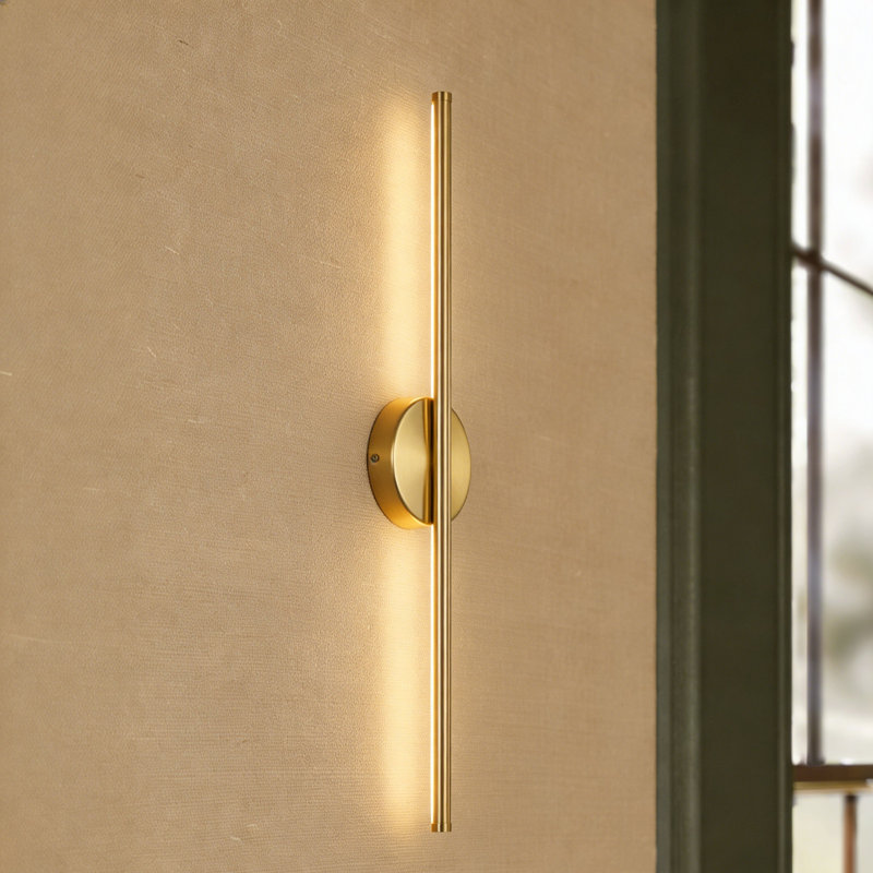 Brynie Iron Metal LED Hardwired Semi Flush Mounted Sconce, Gold, 23.6" H x 4.3" W x 1.77" D