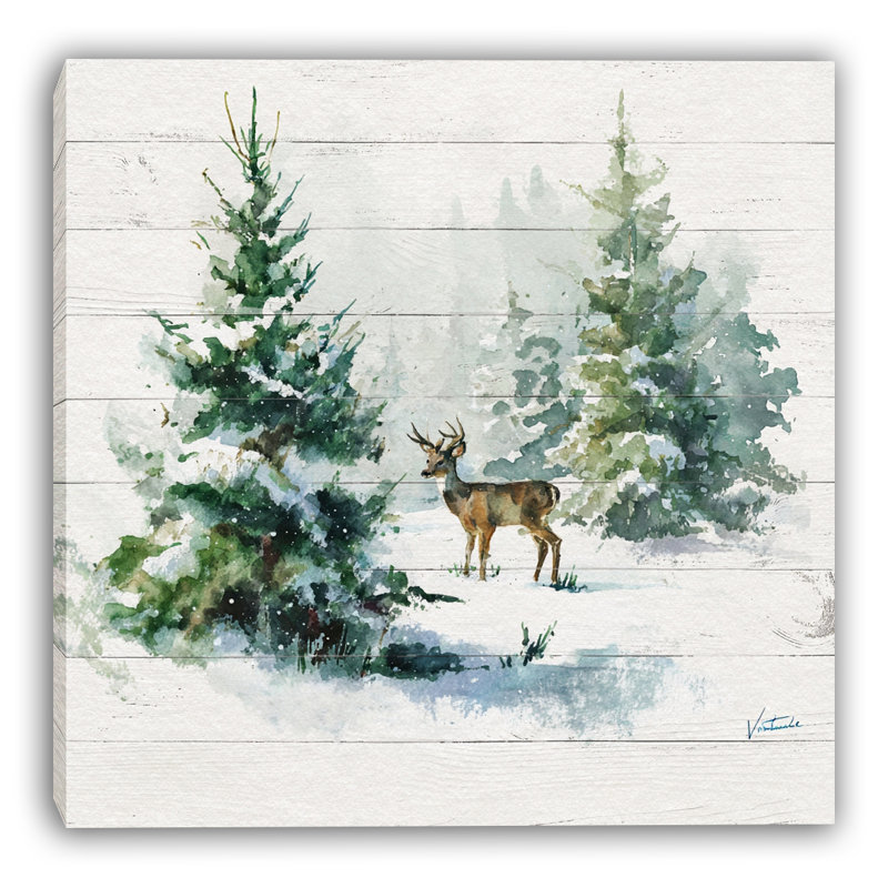 «Golden Tree by the Barn Christmas Night», art mural sur toile, H 12 po x l 12 po
