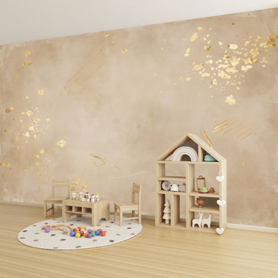 Peel and Stick Wallpaper Abstract Gold Beige Grunge Texture Distressed Metallic Brush Effects Wall Murals 100"H x 144"W Removable PVC Wall Paper Self-Adhesive Wall Decor for Bedroom Living Room Home Office