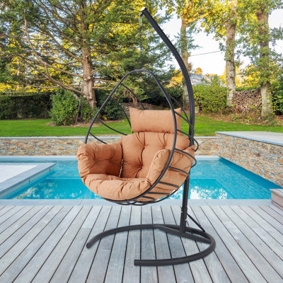 Modern Garden Single Swing Chair, 47.2 x 84.6 x 23.6 Inches | 100% Metal Frame, 100% Polyester Fabric, Easy Clean, 18 DNS Foam Cushion | Supports Up to 330-375 lbs, Ideal for Outdoor Relaxation