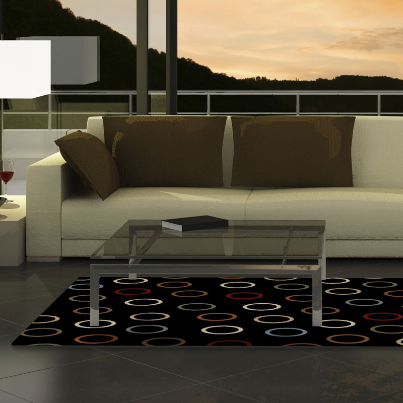 Tapis noir à motif géométrique Scituate, Rectangle 5 pi 3 po x 7 pi 3 po