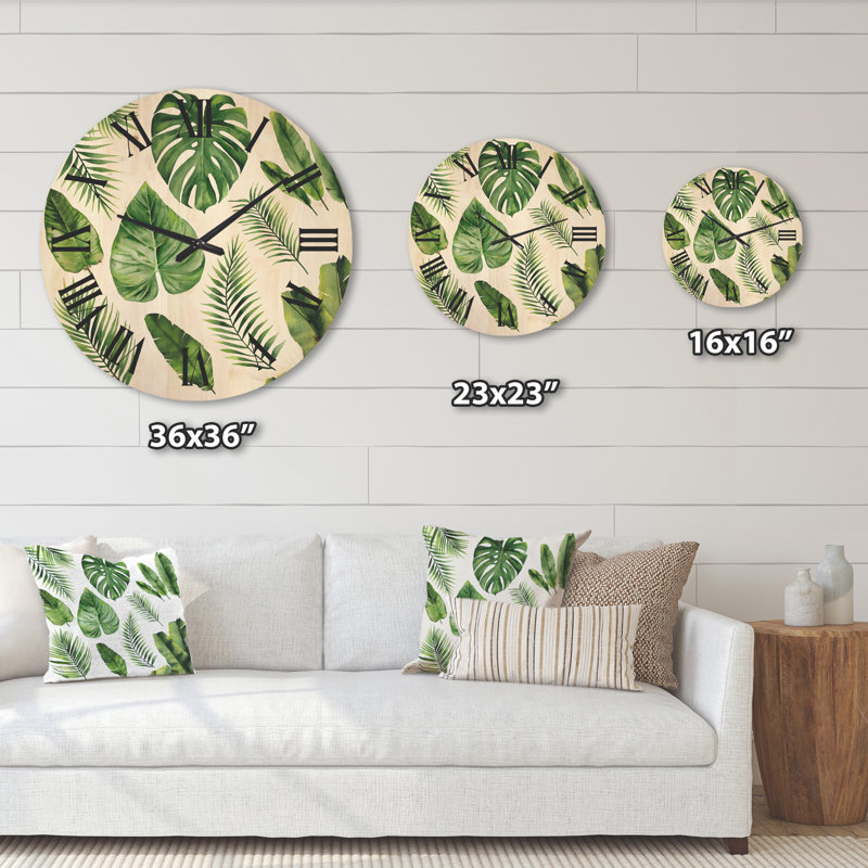 Horloge murale en bois Tropical Leaf of Monstera V, Petit