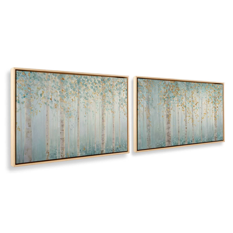 Ensemble de 2 impressions Golden Birch Serenity, 12 po x 18 po, Cadre flottant en érable américain