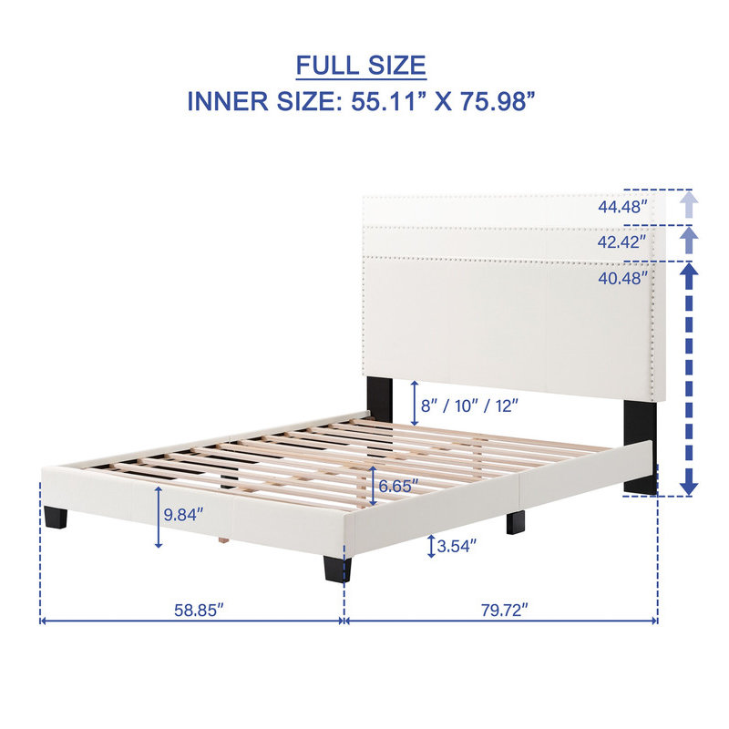Lit plateforme tapissier en lin, lit double beige, Lit double, Beige