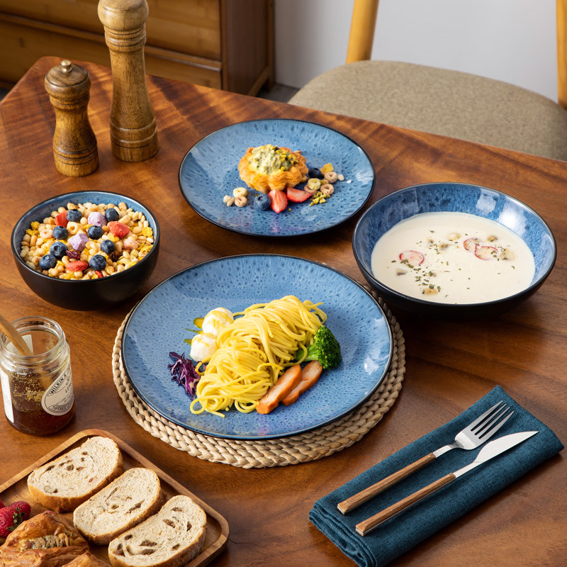 Piece Stoneware Dinnerware Set - Service for 4, Blue