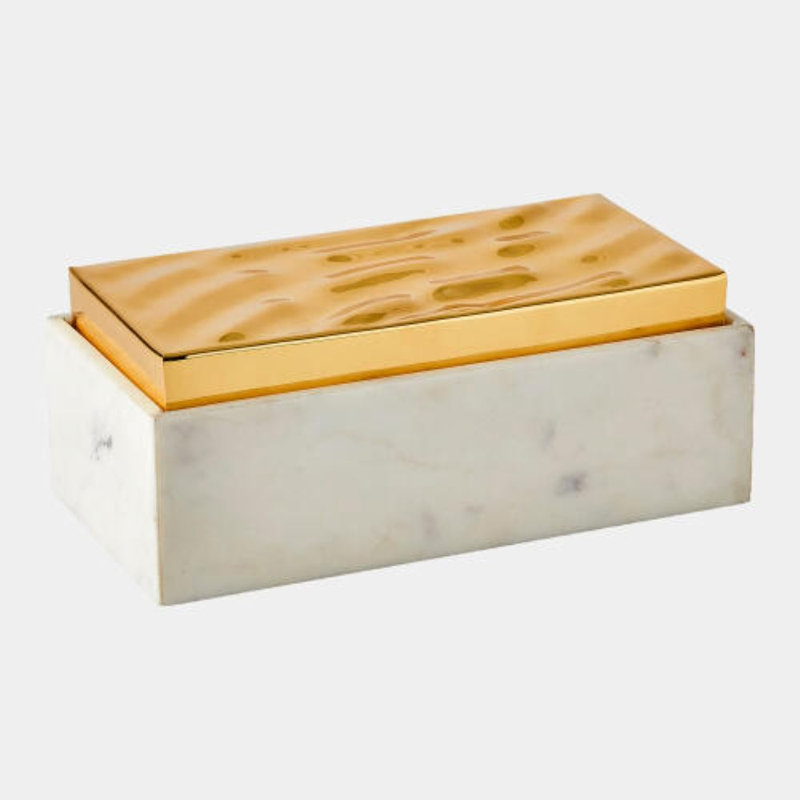 Shimmer Decorative Box, White/Gold, 4" H x 5" W x 10" D
