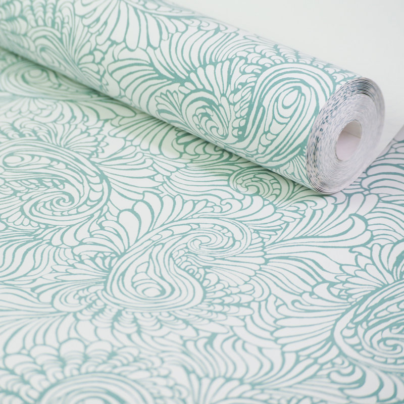 Rouleau de fleurs à motif cachemire, Blanc / Vert