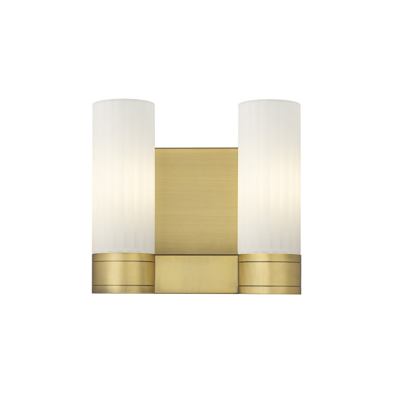 Applique murale 11 po 2 lumières Empire, Laiton brossé, H 9,5 po x l 10,5 po x P 5,5 po, Blanc mat