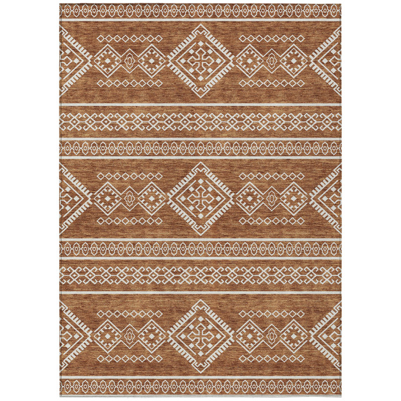 Tapis intérieur / extérieur lavable 10 pi x 14 pi orange et ivoire Southwestern