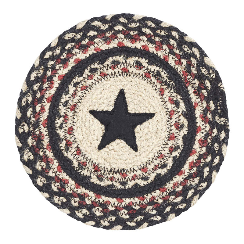 Colonial Star Black and Red Jute Round Trivet