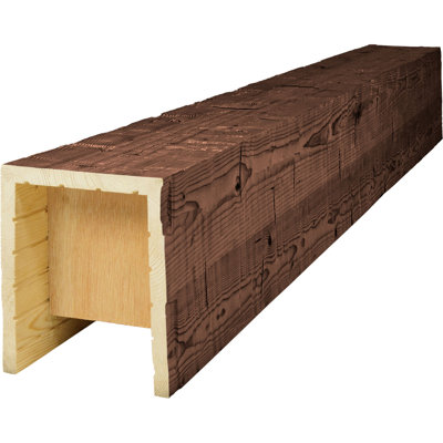 AmeriCraft Wood Hand Hewn Beam, 3-Sided (U-Beam), 9 1/2"W x 9 1/2"H x 192"L, Red Mahagony Finish, Stain Grade Pine