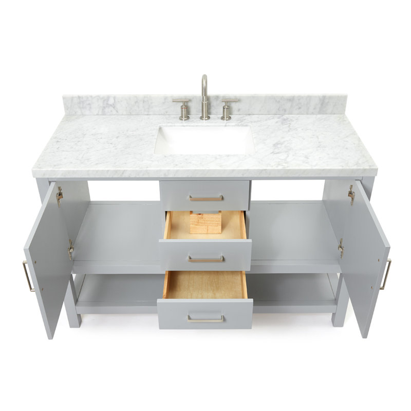 55'' Single Bathroom Vanity with Carrara Marble Top, Gray