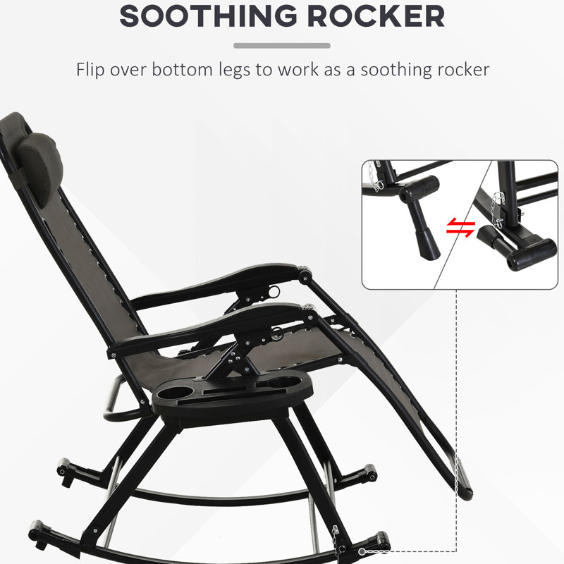 Fauteuil à bascule d'extérieur - Fauteuil inclinable par gravité pliable avec matériau respirant et porte-gobelet
