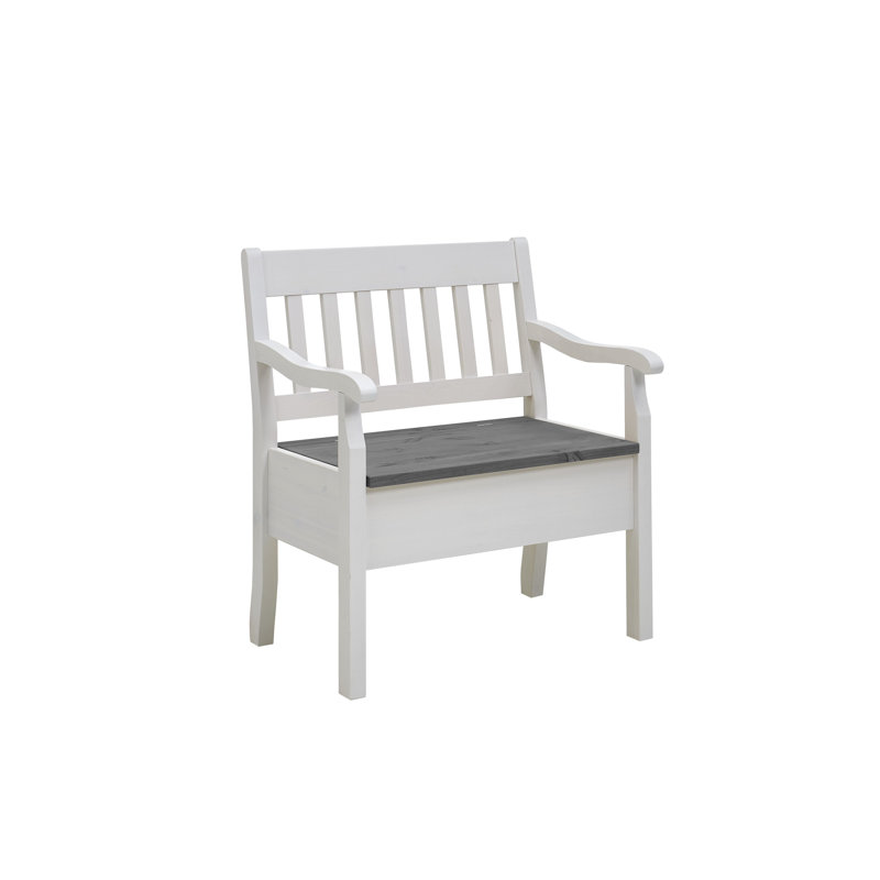 Solid Wood Bench, White/Grey, 93cm H x 82.7cm W x 46cm D